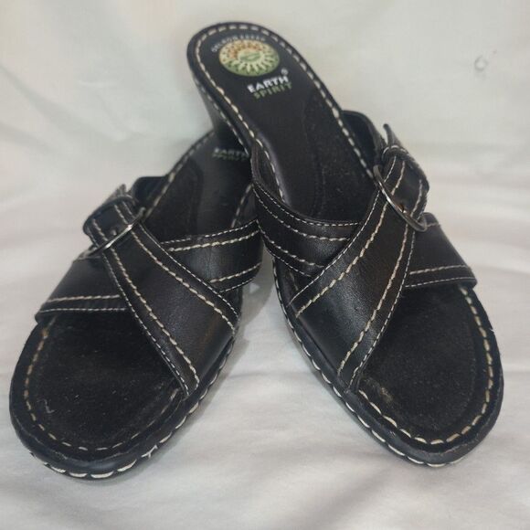 Earth Spirit Gelron 2000 Women's Size 8M Black Wedge Sandals - Picture 1 of 7